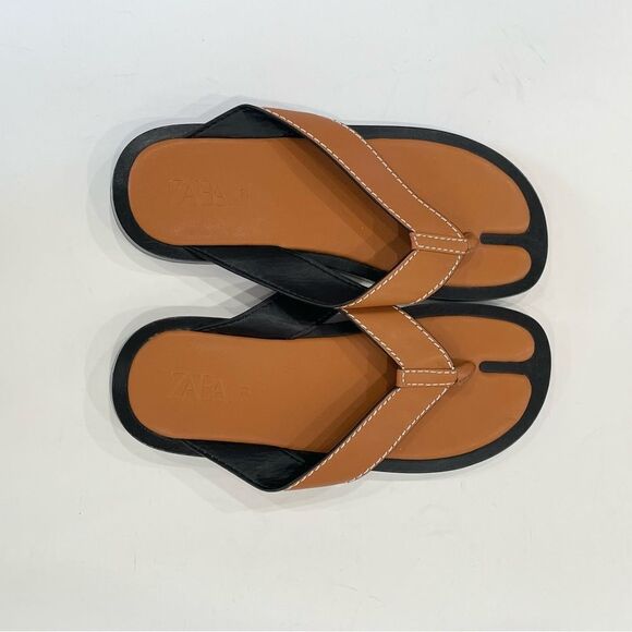 Zara Thong Sandals, Brown, Size 8 - Picture 3 of 11